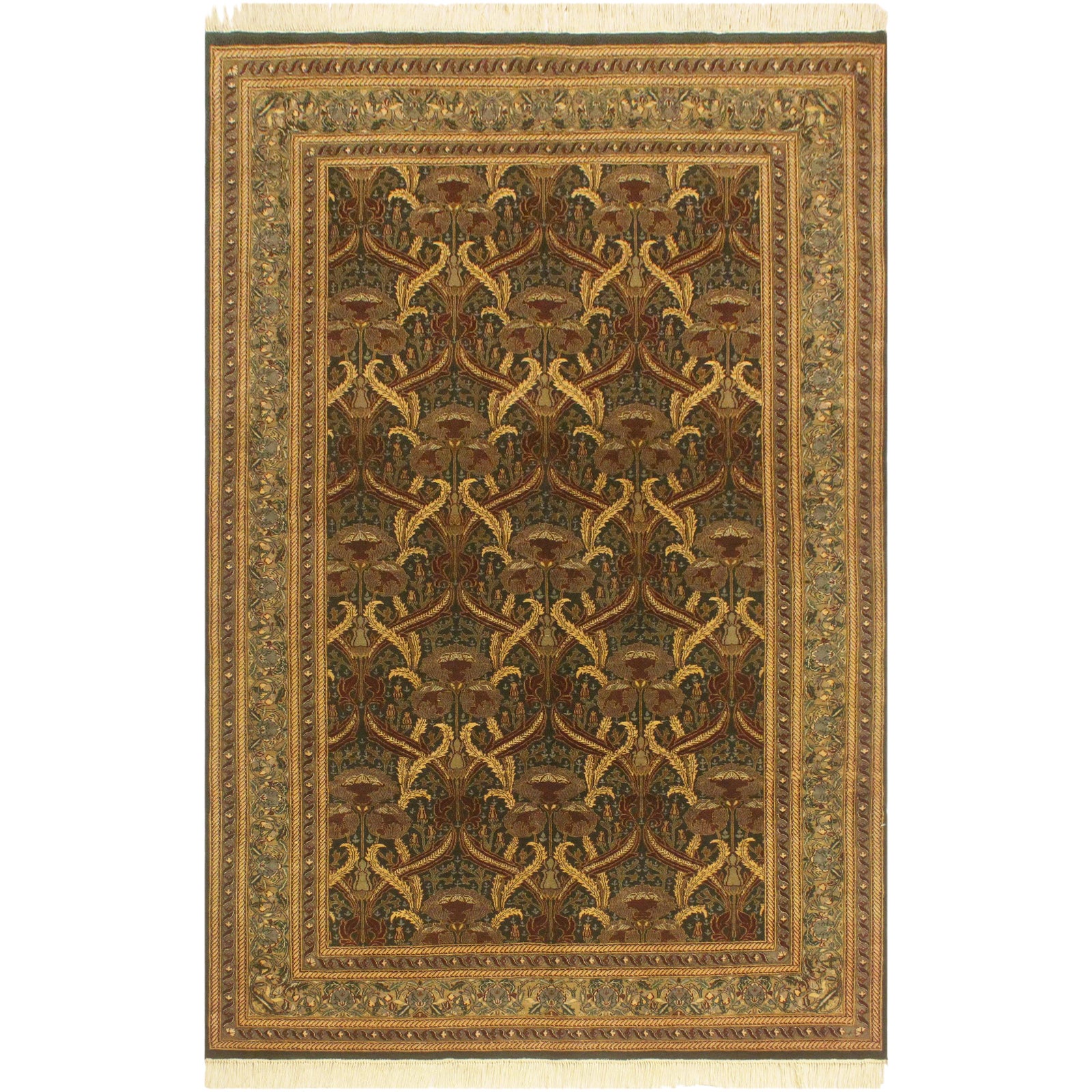 1980s Art Nouveau Green/Gold Wool Rug - 5'5 X 8'1 | Chairish
