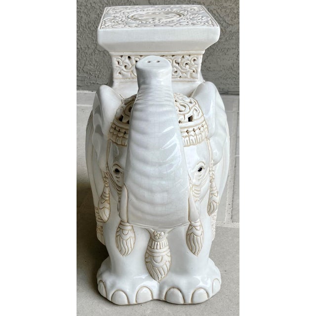 Circa 1970 Fabulous Linen-Hued Earthenware Elephant Garden Stool / Plant Stand For Sale In Austin - Image 6 of 18