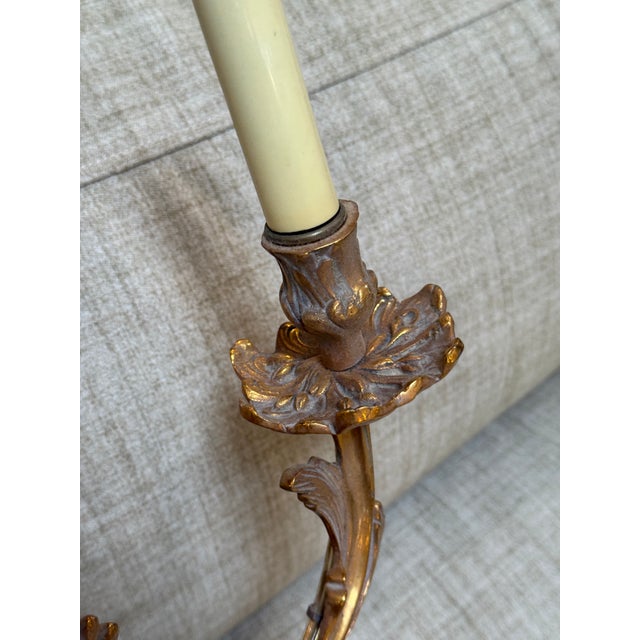 Late 20th Century Louis XV Rococo Style Gilt Bronze Wall Sconces, Pair For Sale - Image 4 of 11