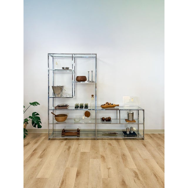 Milo Baughman Rare Milo Baughman Style Chrome Glass Etagere Display Shelf Vintage MCM Shelving For Sale - Image 4 of 12