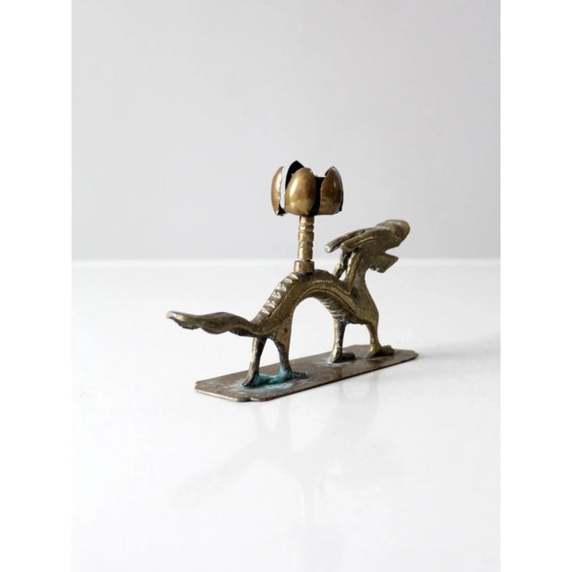 Vintage Chinese Brass Dragon Candlestick Holder For Sale - Image 6 of 13