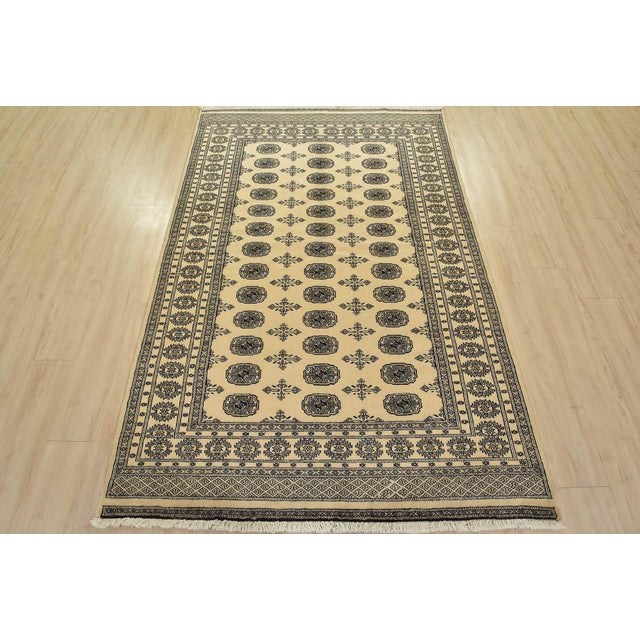 Tribal Bokhara Rug 5’2” X 7’8” Beige Wool Tribal Hand-Knotted Oriental Carpet For Sale - Image 3 of 12