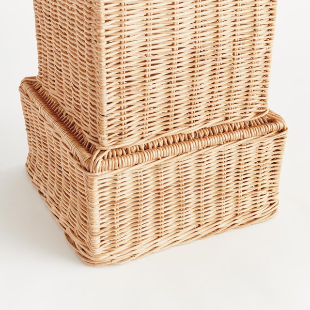 Boho Chic Charleston Rattan Pedestal Short For Sale - Image 3 of 5