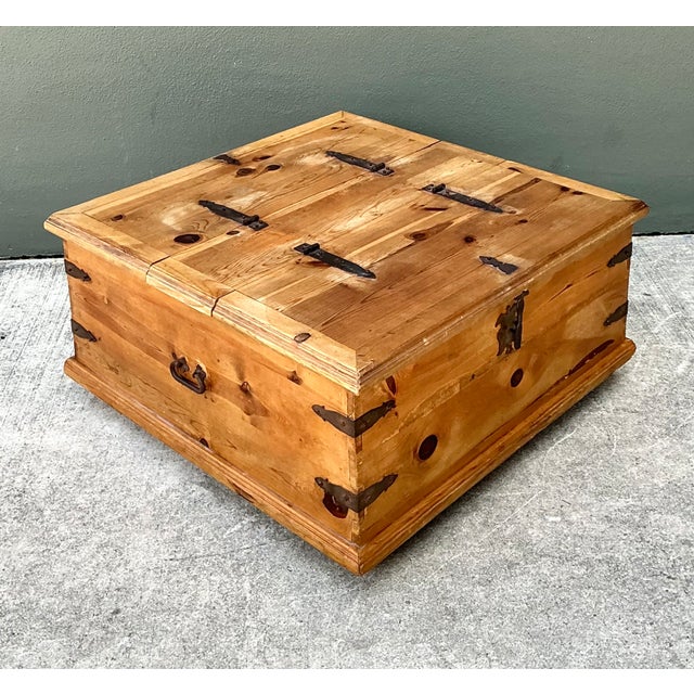 Wood Vintage Rustic Wood Storage Coffee Table For Sale - Image 7 of 12