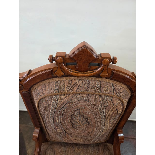 Victorian Antique Walnut Gothic Eastlake Parlor Chair Medium Size For Sale - Image 3 of 6