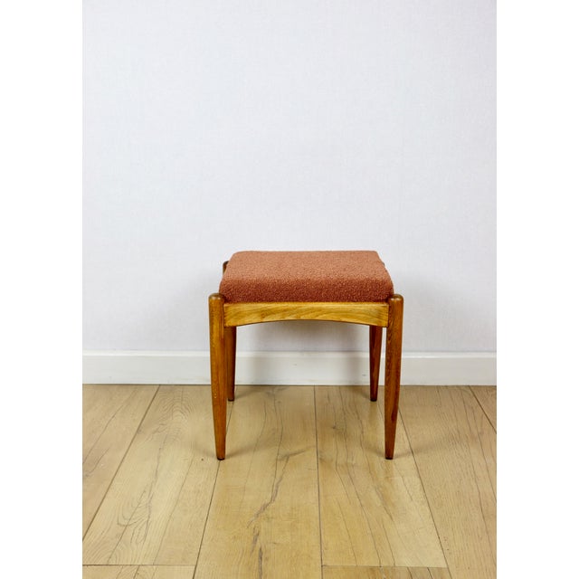 Wood Stool with Orange Brick Boucle Seat by Edmund Homa, 1970s For Sale - Image 7 of 7