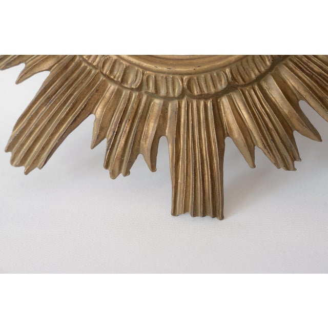 1970s Small Vintage Italian Faux Bois Gilded Sunburst Mirror For Sale - Image 5 of 7
