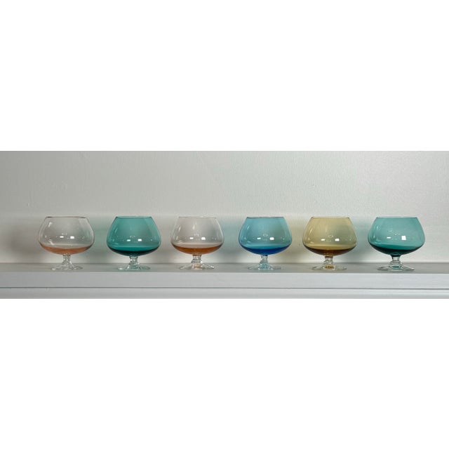 Mid 20th Century Mid Century Modern Pastel Colored Glass Brandy Snifters Cocktails - Set of 6 For Sale - Image 10 of 10