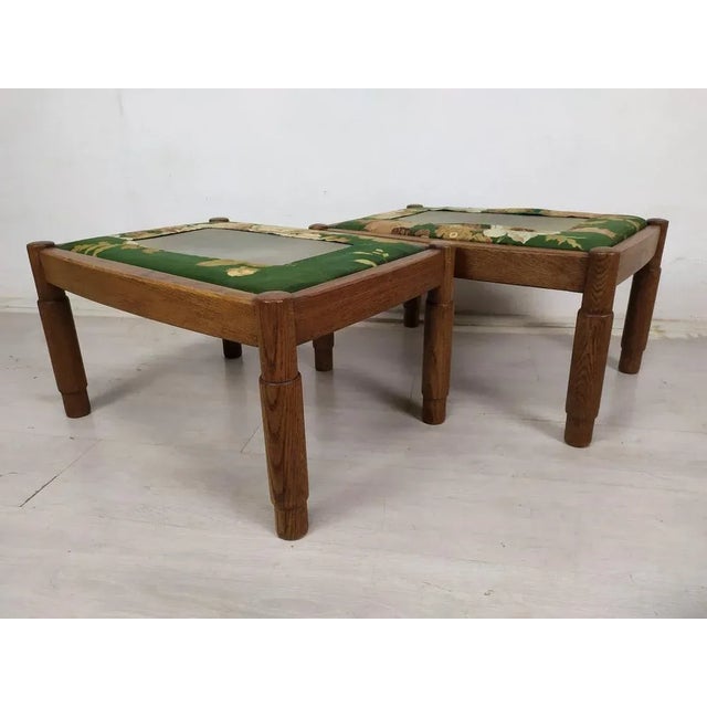 Wood Set of Upholstered Oak Poufs, 1950s For Sale - Image 7 of 9