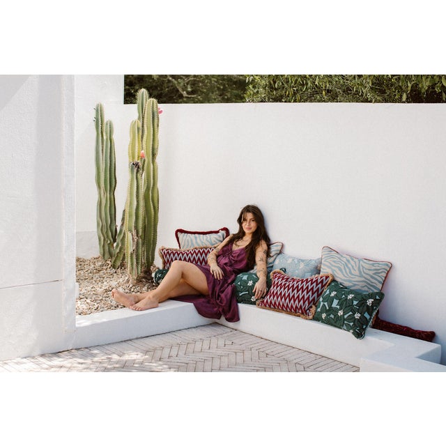 Contemporary Palais Outdoor Cushion Michelle Emerald & Ice, 20x12 Inch For Sale - Image 3 of 9