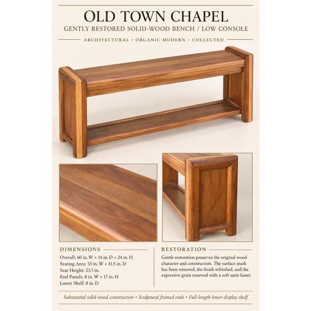 Mid 20th Century Vintage Mid-Century Solid Wood Two-Tone Bench or Low Console, 60” For Sale - Image 5 of 7