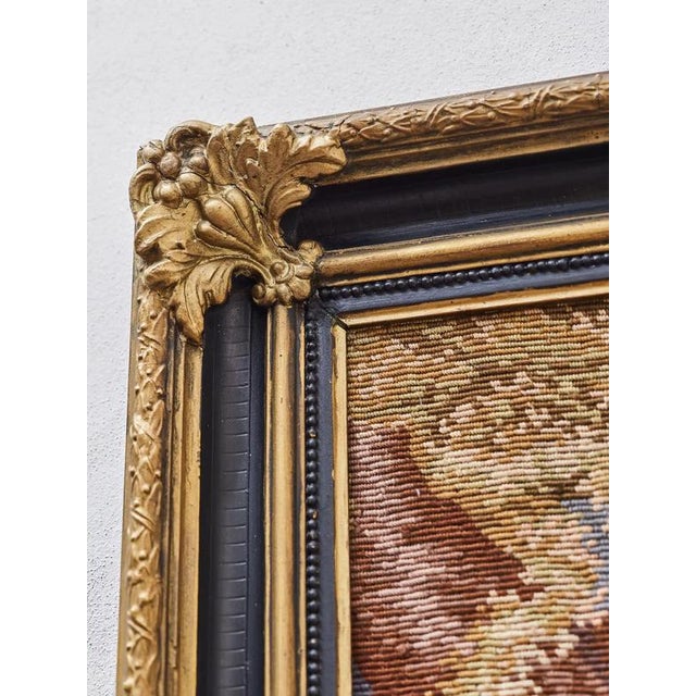 Hand-Woven Tapestry with Romantic Scene in Gilded Frame For Sale - Image 3 of 10