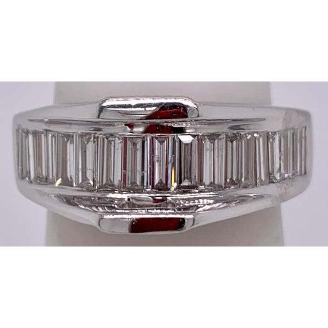 Metal 14 Karat White Gold Ring Wedding Band With Diamond Baguettes For Sale - Image 7 of 12