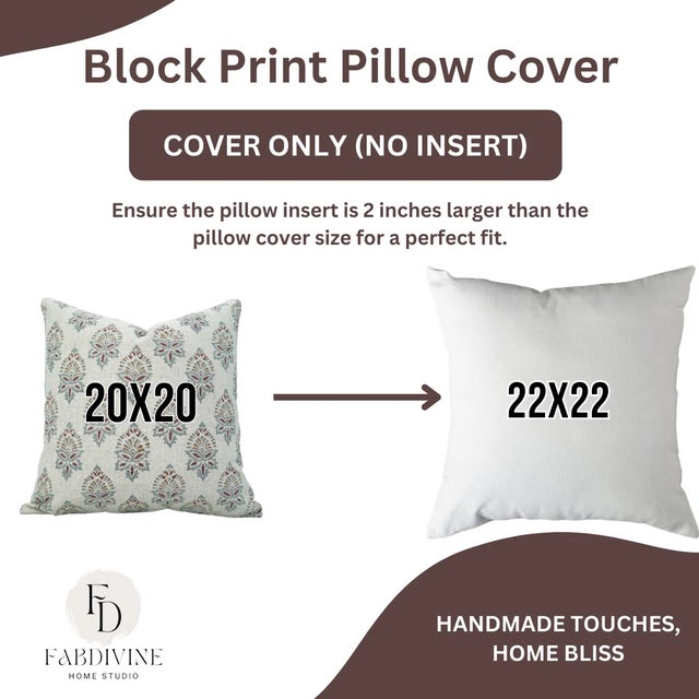 Not Yet Made - Made To Order Fabdivine Floral Block Print Pillow Cover 16x16 Inch Viscose Linen-Samrat For Sale - Image 5 of 5