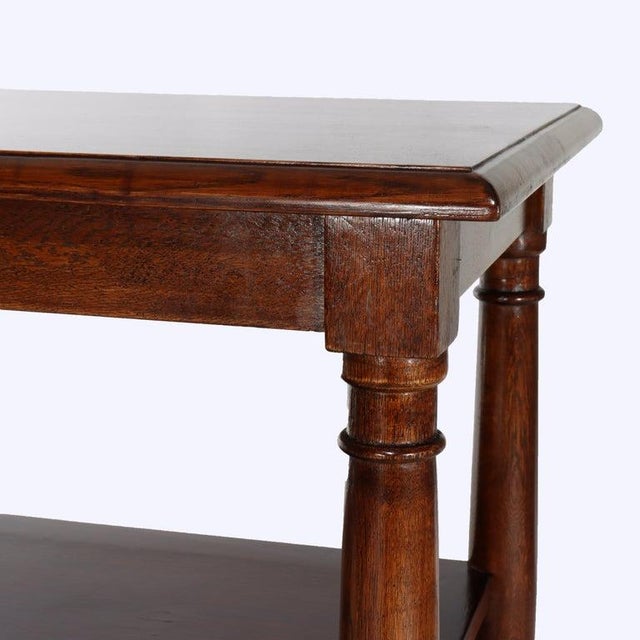 Vintage Classical Oak Long Table With Roman Column-Form Legs & Shelf C1940 For Sale - Image 12 of 18