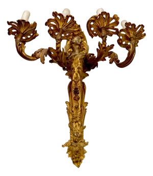 19th Century Bronze Gilt Sconce with Four Candle Arms, Acanthus Leaves, Rosettes