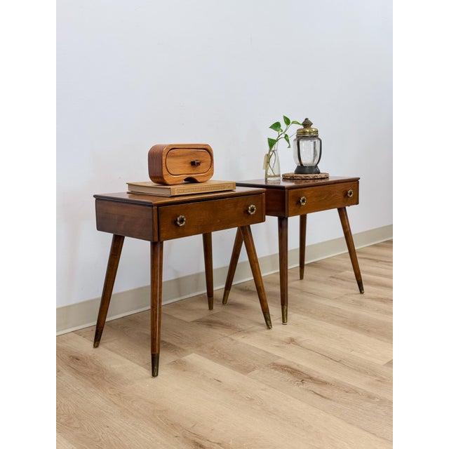 Pair of Vintage Atomic Nightstands Retro Bedside Tables MCM End Tables For Sale - Image 14 of 17