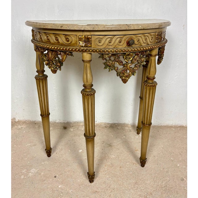 Italian Neoclassical Polychromed Console Table with Marble Top, Mid-20th Century For Sale - Image 9 of 16