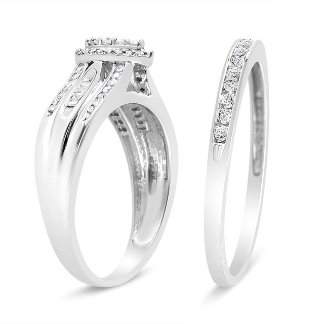 Contemporary .925 Sterling Silver 1/2 Cttw Round and Baguette-Cut Diamond Engagement Bridal Set (I-J Color, I1-I2 Clarity) - Size 6 For Sale - Image 3 of 5