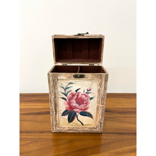 Camel Vintage Hand Painted Faux Bois Two-Bottle Wine Storage Chest For Sale - Image 8 of 9