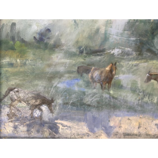 American "Out of the Mist" ~ Lorie Batson Original Oil Painting. A Group of Horses at Dawn as the Mist Is Rising Off the Pond. For Sale - Image 3 of 17