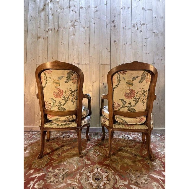Louis Xv Style Armchairs Upholstered in Floral Fabric, Set of 2 For Sale - Image 6 of 9