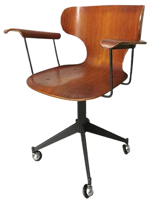 Wooden Swivel Chair in Teak and Plywood by Carlo Ratti for Legni Curvati, 1950s