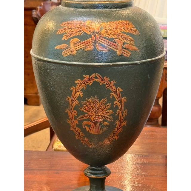 1950s Pair of Neoclassical Tole Urns For Sale - Image 5 of 11