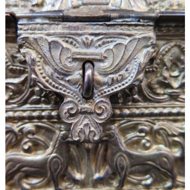 Gold Vintage Gold Plate Continental Casket Jewelry Box For Sale - Image 8 of 12