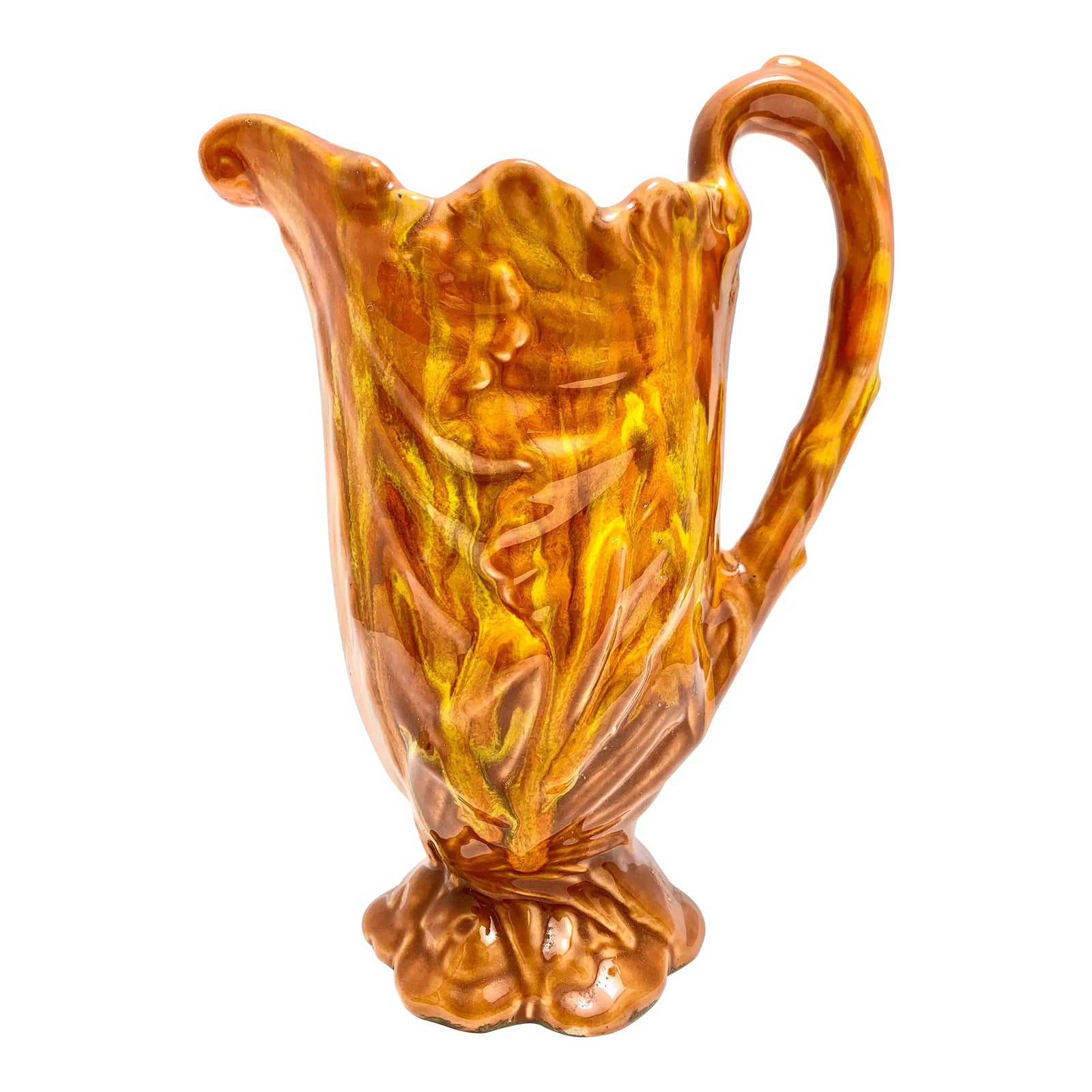 Vibrant Groovy 1970s Orange Ceramic Pottery Pitcher | Chairish