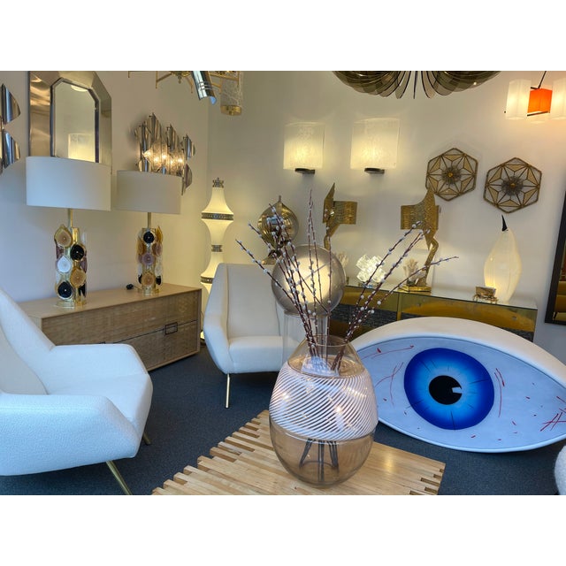 Contemporary Brass Murano Glass Flame Lamps, Italy - a Pair EU Wired For Sale - Image 12 of 13