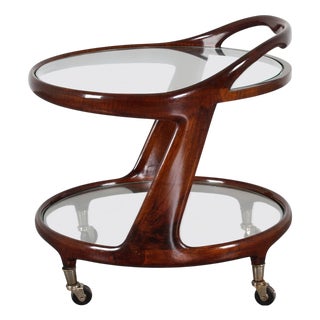 Mid-Century Glass and Curved Wood Bar Cart by Cesare Lacca, Italy, 1950s For Sale