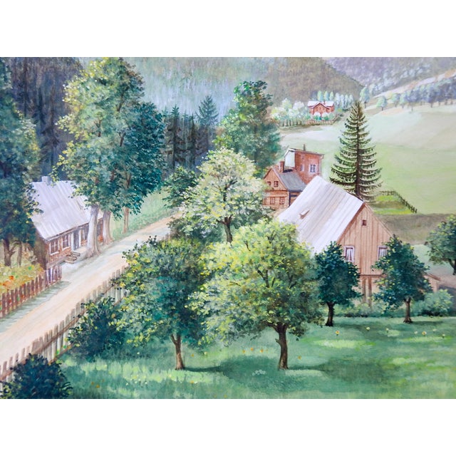 English 1959 Peaceful Valley Farm Landscape Painting For Sale - Image 3 of 4