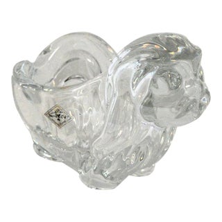 1960s Vannes Le Chatel Lead Crystal Pekingese Dog Candy Dish For Sale
