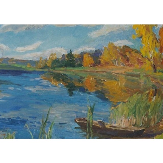 1980s Impressionism River Landscape Painting, Ukrainian Art 70-100 For Sale - Image 4 of 6