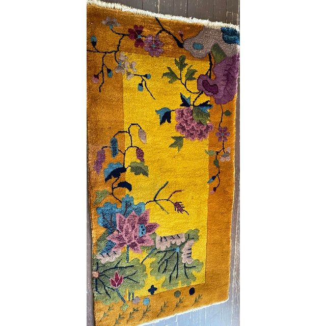 Early 20th Century Antique Art Deco Chinese Rug, 2' X 4' C-1920, Imperial Garden For Sale - Image 5 of 11