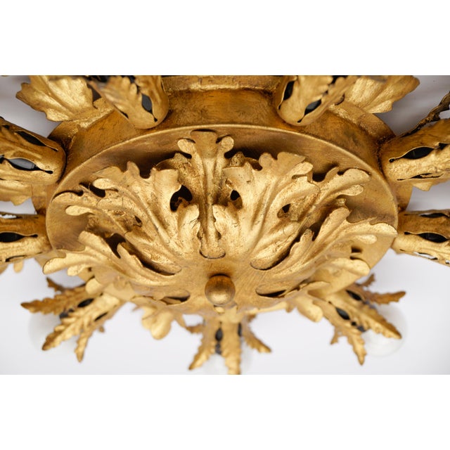 Metal Large Vintage Florentine Leaf Ceiling Lamp by Banci Firenze, 1960s For Sale - Image 7 of 9