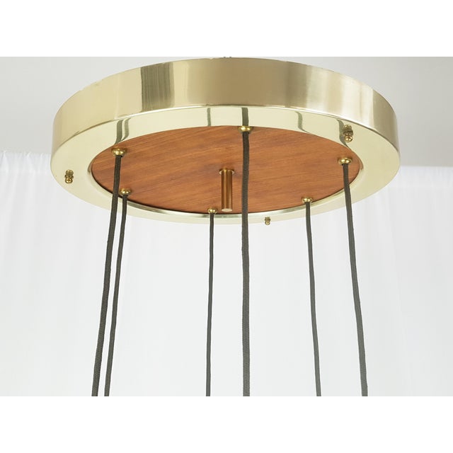 Italian Teak Pendant Lamp in Gilt Aluminum and Smoked Glass, 1960s For Sale - Image 4 of 17