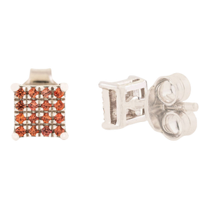 Art Deco Style Solid Silver Orange Sapphire Square Studs for Men- 2 Pieces