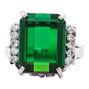 Gia Certified 11.22 Carat Green Tourmaline and Diamond Platinum Filigree Ring Size 6.75
