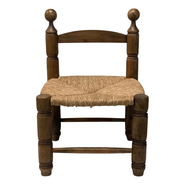 French Low Rush Straw Accent Chair in the Style of Charles Dudouyt For Sale