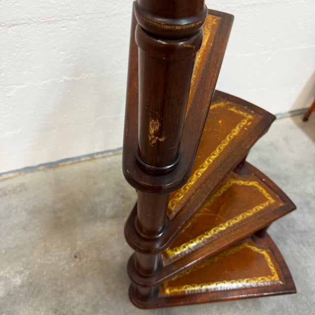 Regency Spiral Library Staircase in Mahogany and Gilt Leather, 1960s For Sale - Image 4 of 8