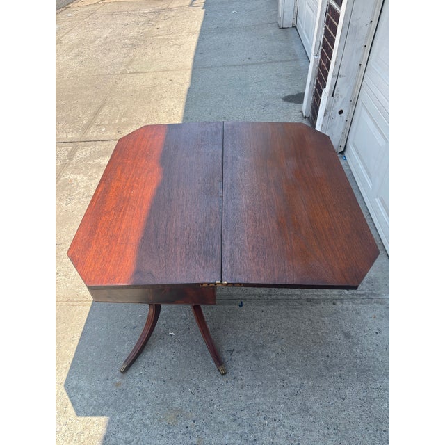 Wood Mid 20th Century Federal Revival Mahogany Lyre Base Flip Top Games Table For Sale - Image 7 of 11