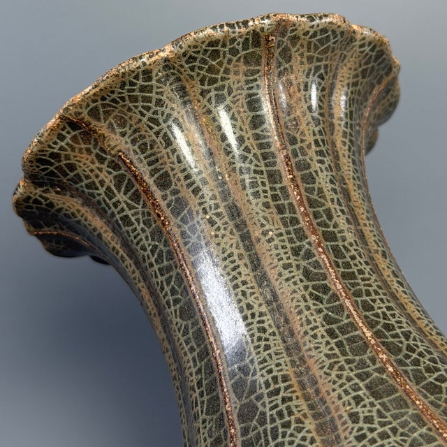 Antique Chinese Official‑Style Celadon Lobed Vase With Scalloped Rim For Sale - Image 6 of 10
