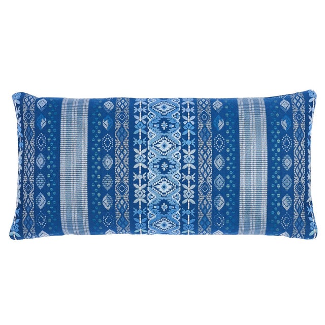 Tribal Schumacher Cosima Embroidery 24" Lumbar Pillow in Blue Multi For Sale - Image 3 of 3
