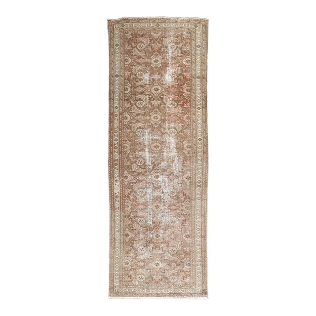 Early 20th Century Soft Brown Persian Malayer Worn Runner - 3'4" x 9'8" For Sale