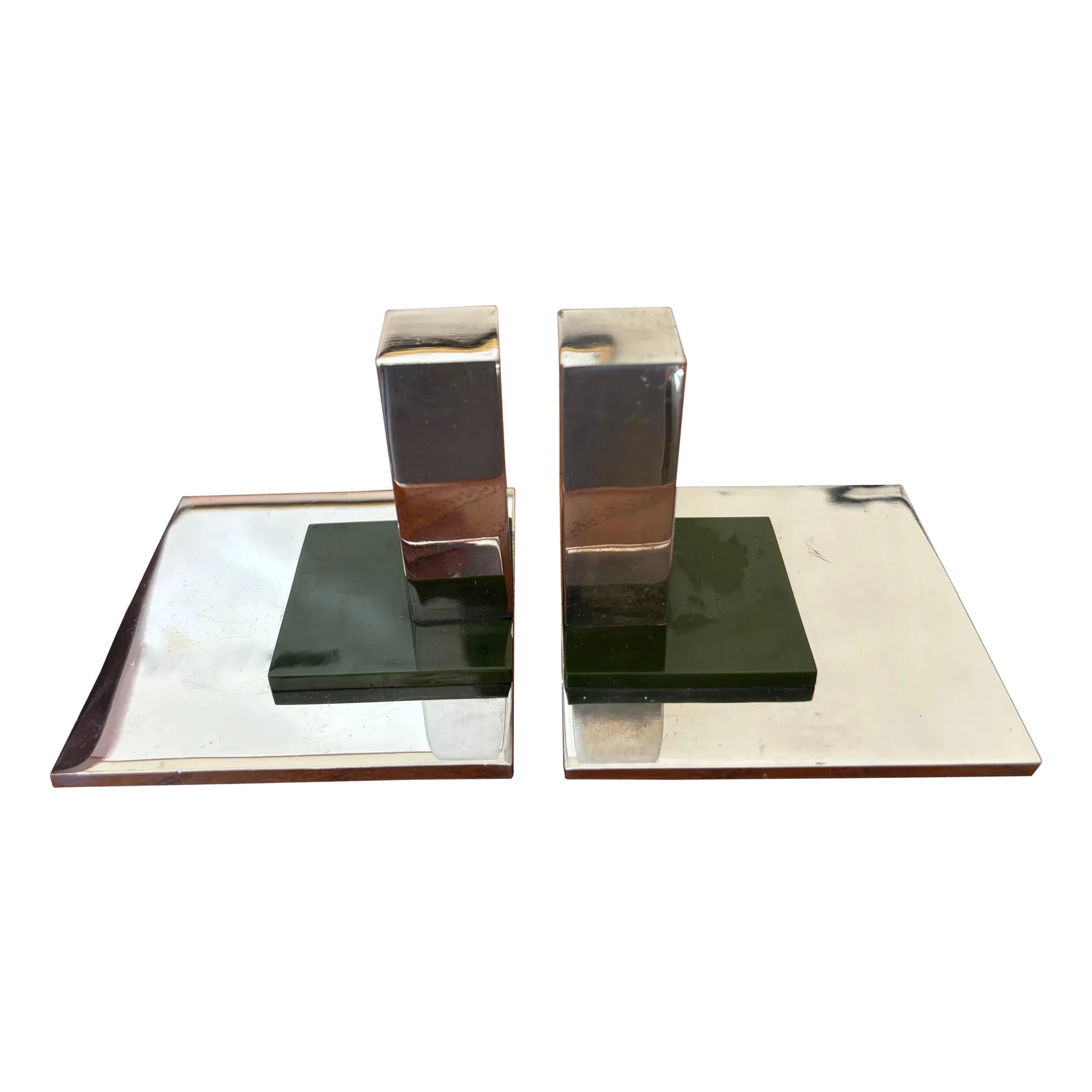 Machine Age Chrome and Bakelite Bookends - A Pair | Chairish