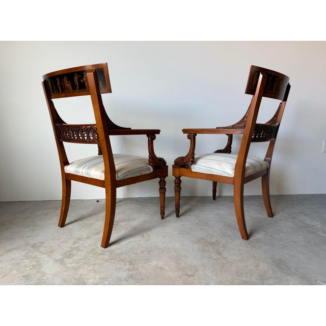 Vintage Neoclassical George Jacob-Style Carved Wood Armchairs – A Pair For Sale - Image 4 of 16