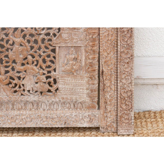 Mandalay Screen Antique Double Sided Pierced Carving Panel For Sale - Image 11 of 14