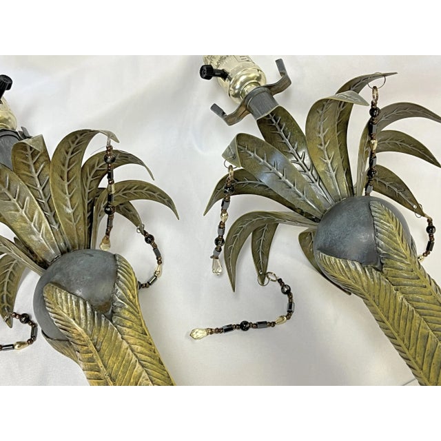Gray Vintage Palmetto Leaf Candlestick Lamps With Shades- a Pair For Sale - Image 8 of 12